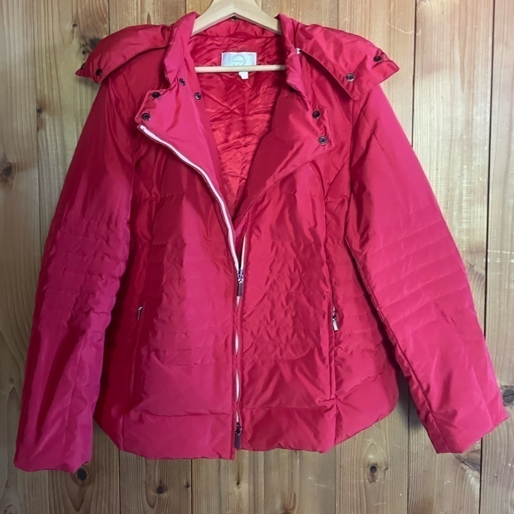 Marina Rinaldi Bright Red Quilted Puffer Jacket with Hood